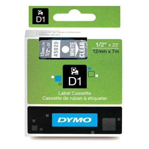 Dymo étiquettes blanc sur transparent (45020 / S0720600), 12mm, laminé