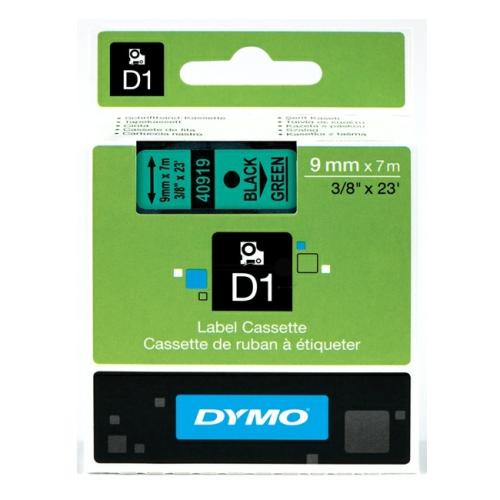 Dymo étiquettes noir sur vert (40919 / S0720740), 9mm, laminé