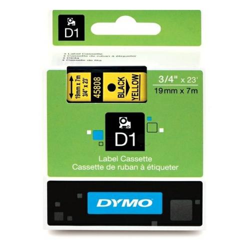 Dymo étiquettes noir sur jaune (45808 / S0720880), 19mm, laminé