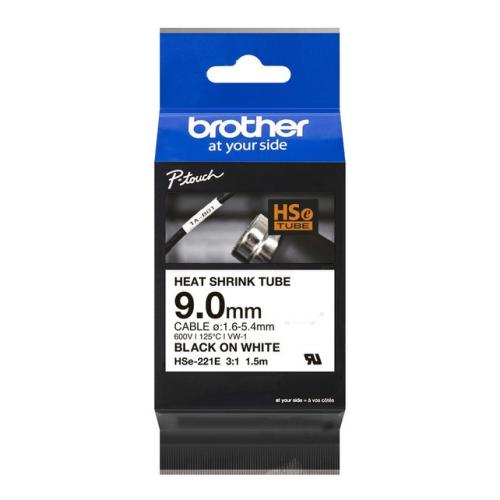 Brother heat shrink tube noir sur blanc (HSE221E), 8,8mm