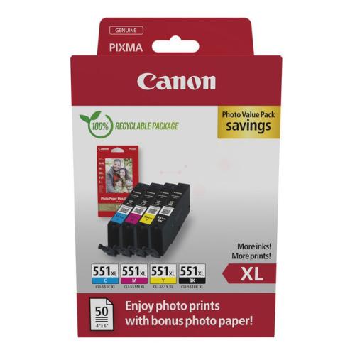 Canon Cartouche d'encre / Papier photo noir / cyan / magenta / jaune (6443B006 / CLI551XL) (multipack, grande capacité)