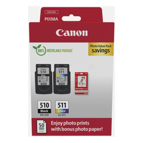 Canon cartouche d'impression noir / couleur (2970B017 / PG510+CL511) (Double Pack, multipack)