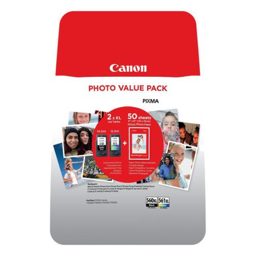 Canon Cartouche d'encre / Papier photo noir / couleur (3712C008 / PG560XL+CL561XL) (Double Pack, multipack)