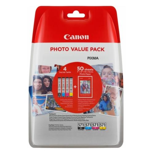 Canon Cartouche d'encre / Papier photo noir / cyan / magenta / jaune (0386C008 / CLI571) (multipack)